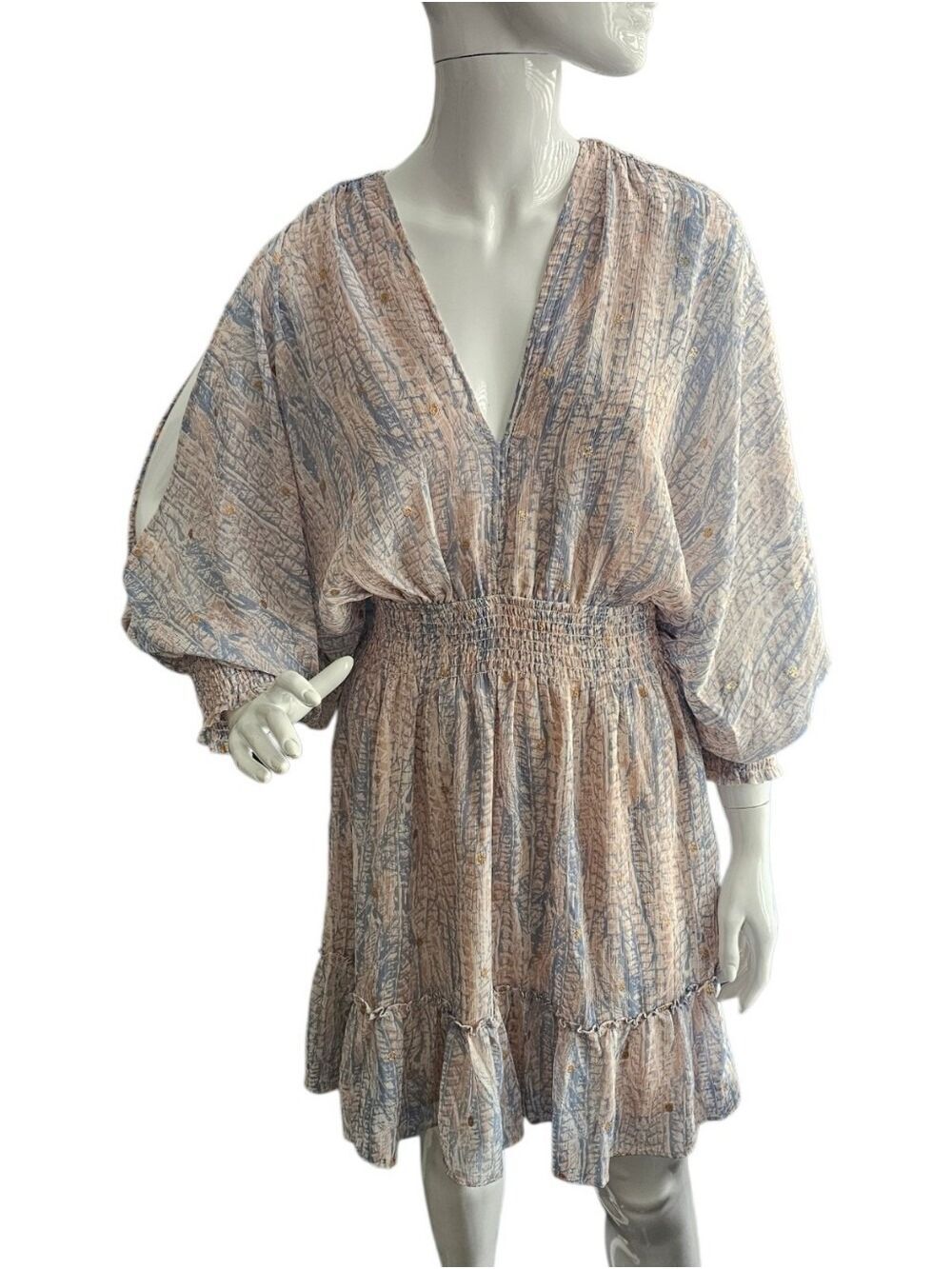 LOVESTITCH Midi Boho Style Pink & Blue Dress Size Medium